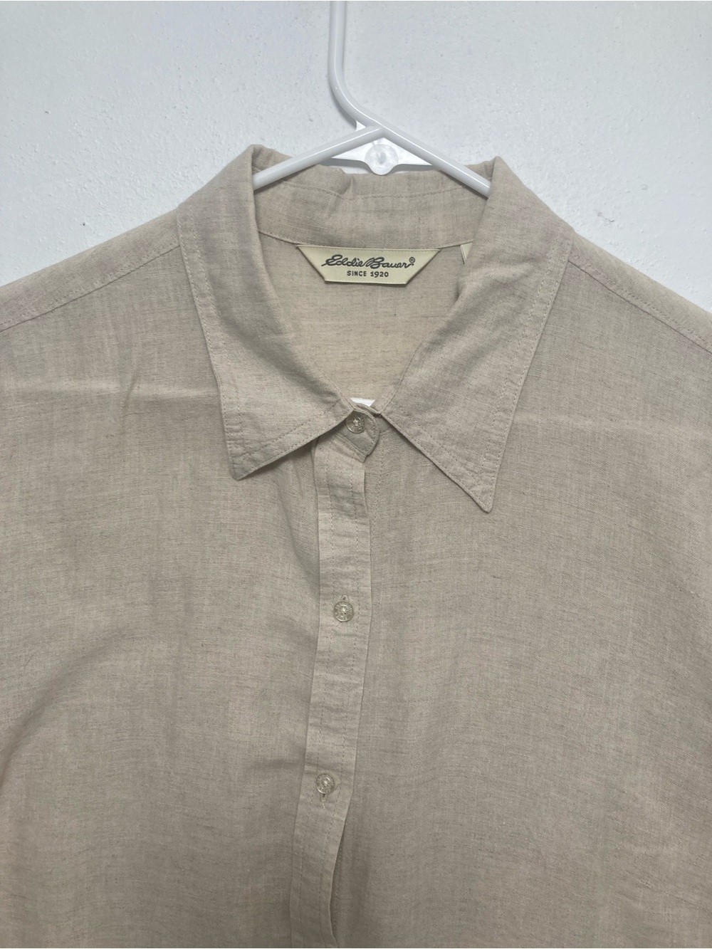 Eddie Bauer Vintage Linen Blend Short Sleeve Button Up Shirt Beige Size L Women' - Picture 16 of 16
